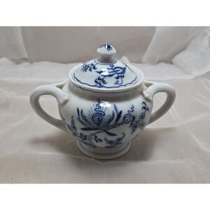 VTG Blue Danube Blu  Onion Covered Sugar Bowl, 4"  Japan Banner  Dual Handel